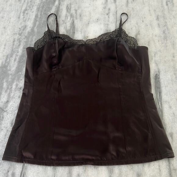 Ann Taylor Petite Brown Silk/Knit Camisole Blouse Lace Spaghetti Straps Classic - Picture 4 of 8